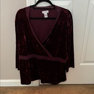 Avenue Burgundy Velvet Wrap Blouse